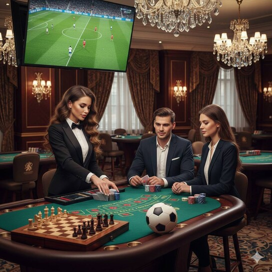 Luxurious casino table with a professional dealer and stacks of chips